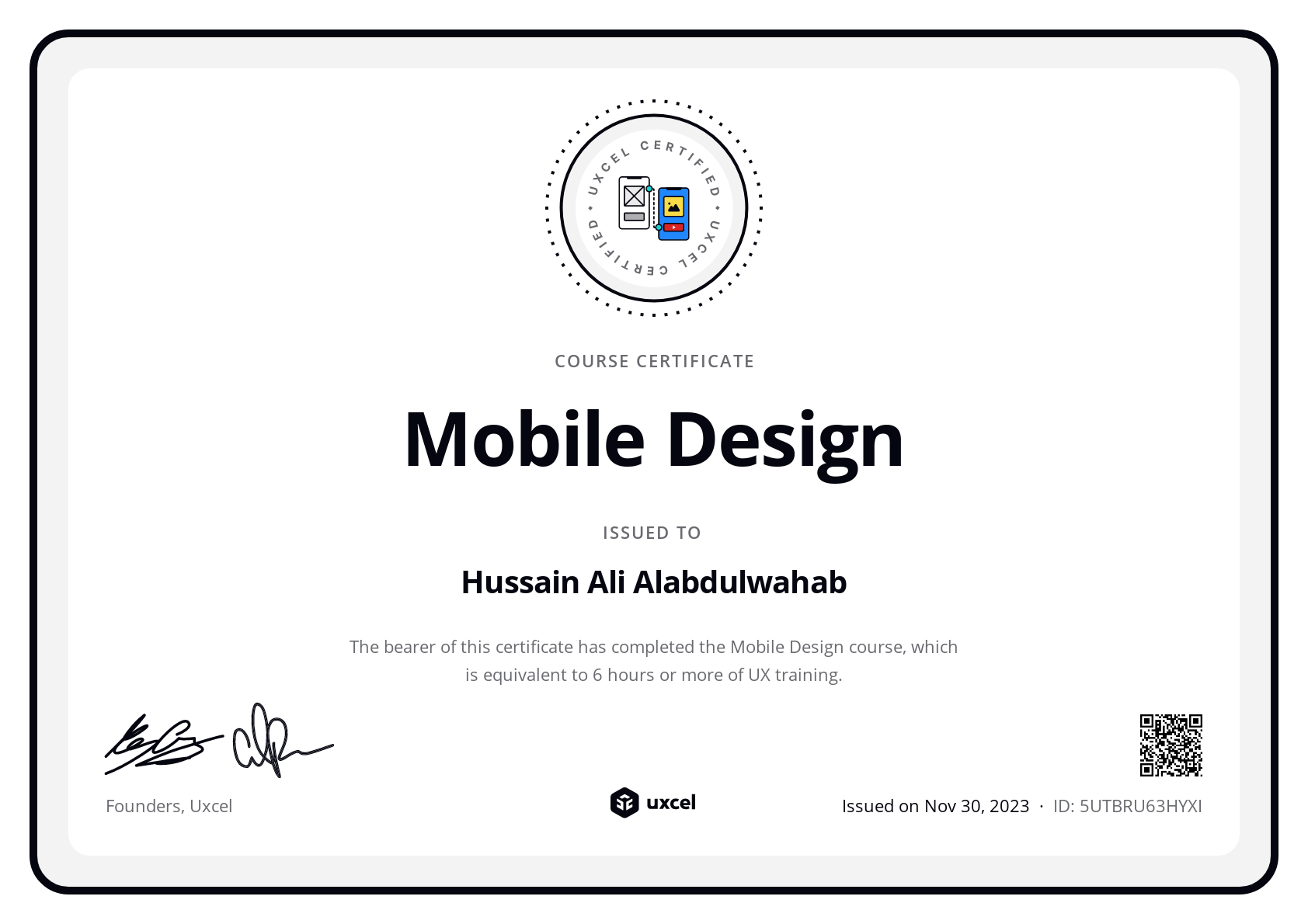 Hussain Ali Alabdulwahab's certificate